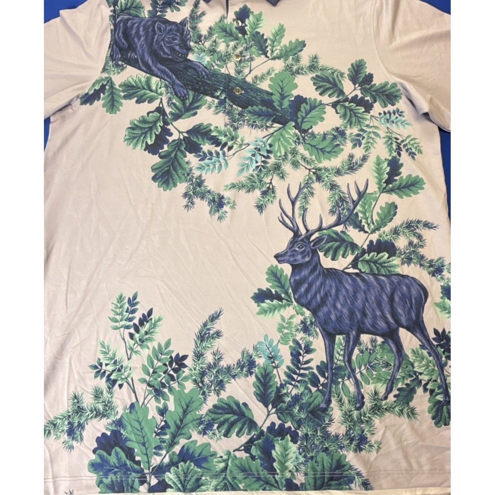 GREYSON Polo Shirt Men M Purple ENCHANTED FOREST THISTLE All Over Print Golf - Picture 3 of 7